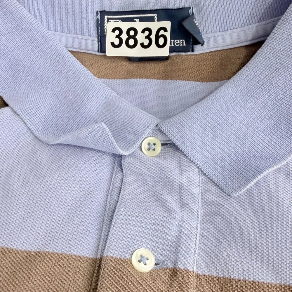 Vintage Polo Ralph Lauren Polo Shirt Men XL Blue Brown Stripe Classic Pony Golf
